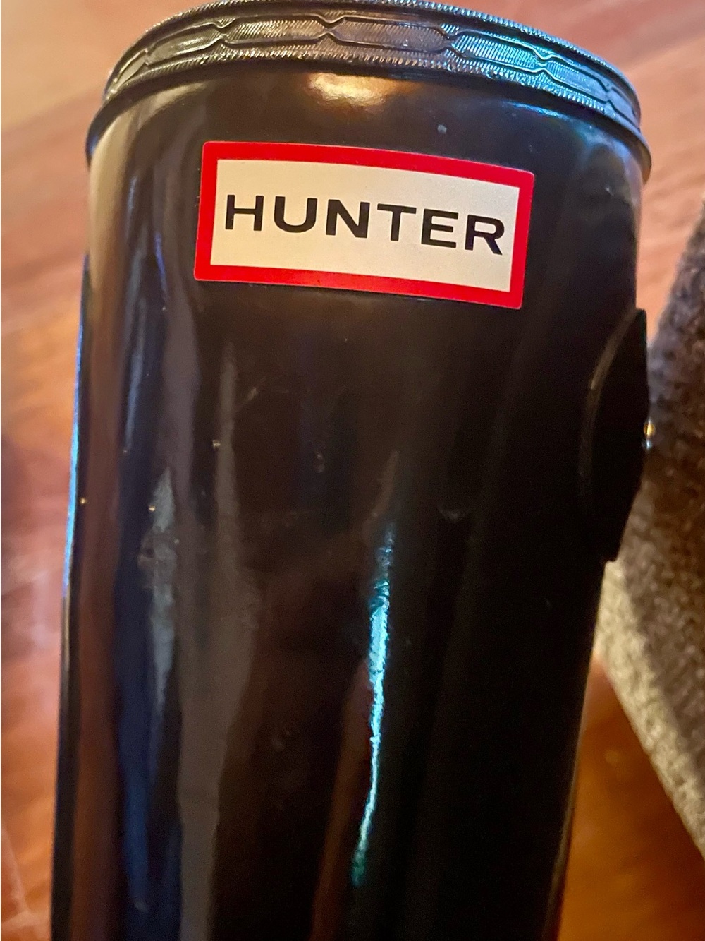 Hunter Black Gloss Tall Rain Boots with Logo - Picture 5 of 7